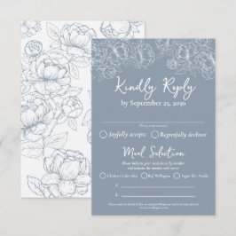 Cartão RSVP Boho Dusty Blue Floral Modern Opções de Refeições 