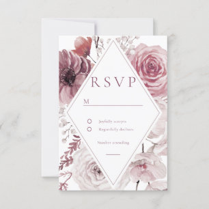Cartão RSVP Boho Dusty Rosa e Mauve Floral Frame Weding