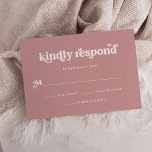 Cartão RSVP Boho e Retro Dusty Rosa<br><div class="desc">Esta placa de resposta simples e boho rsvp apresenta tipografia retrô branca em um fundo cor-de-rosa rosa empoeirado. Coordena-se perfeitamente com o nosso chá de panela retrógrado,  chá casal,  bat mitzvah ou convites bar mitzvah.</div>