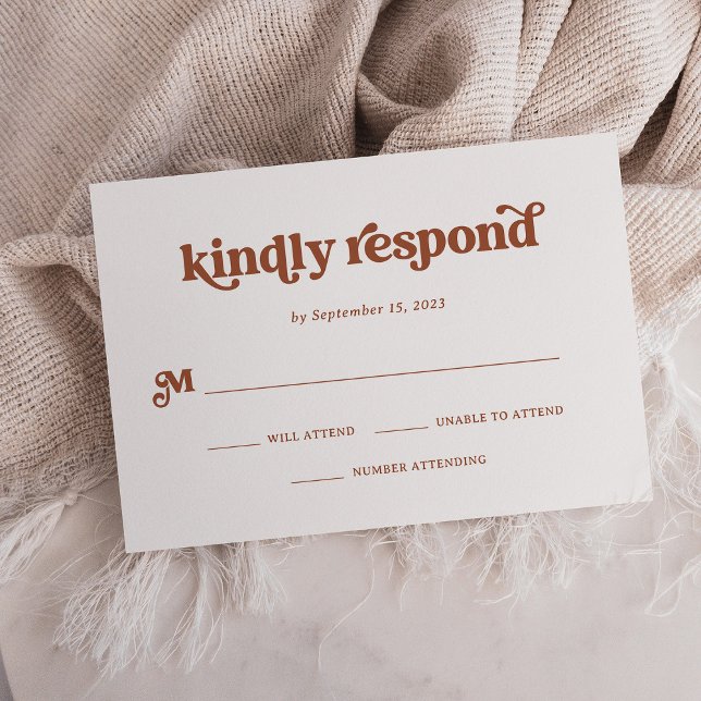 Cartão RSVP Boho e Retro Terracotta e Branco (Criador carregado)