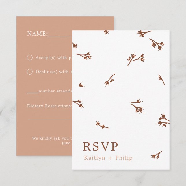 Cartão RSVP Boho Earthy Elegante Botânico Ivory Wedding White (Frente/Verso)