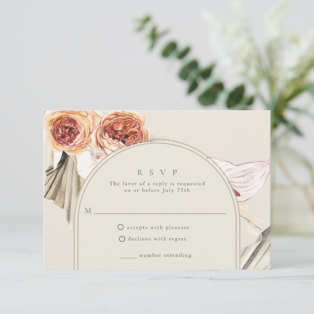 Cartão RSVP Boho Fall Floral Wedding (Em pé/Frente)