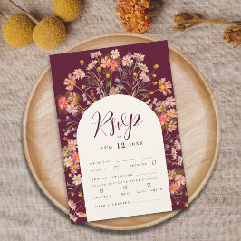 Cartão RSVP Boho Fall Rustic Wildflower Arch Wedch