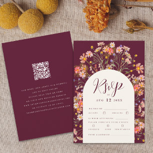 Cartão RSVP Boho Fall Rustic Wildflower código QR Casamento