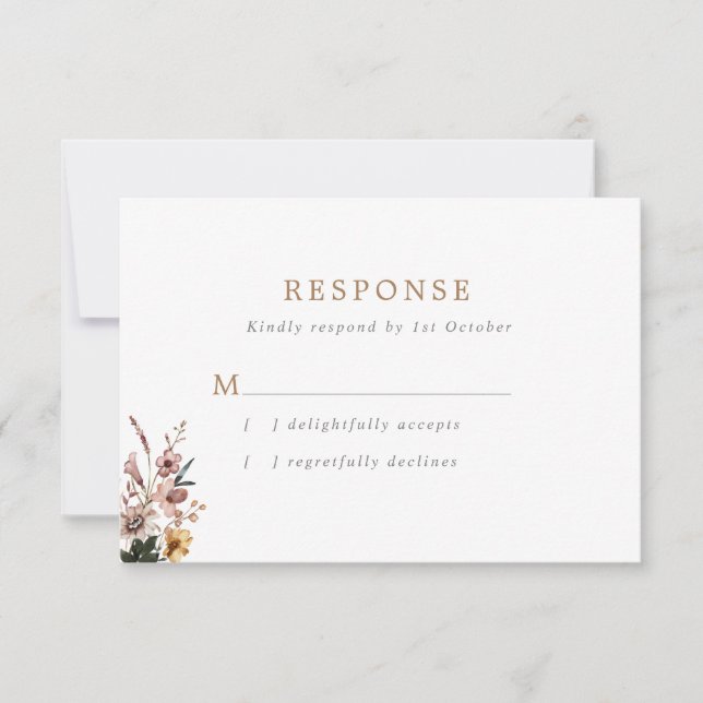 Cartão RSVP Boho Fall Wild Flowers Casamento (Frente)