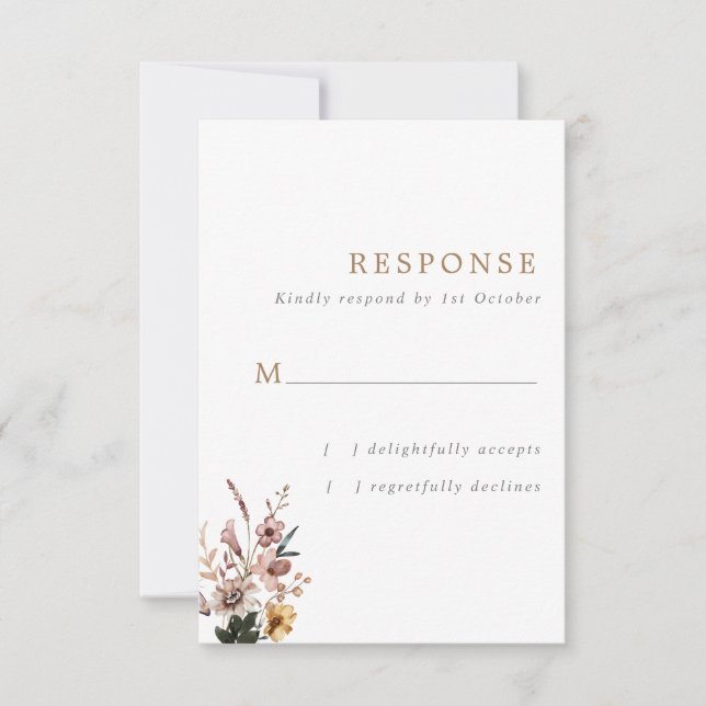 Cartão RSVP Boho Fall Wild Flowers Vertical Wedes (Frente)