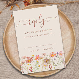 Cartão RSVP Boho Fall Wildflower Beige Terracotta Rust Wedding
