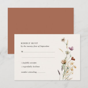 Cartão RSVP Boho Fall Wildflower Wedding