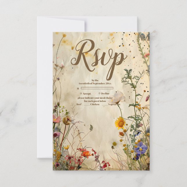 Cartão RSVP Boho Fall Wildflower Wedding (Frente)