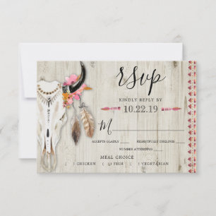 Cartão RSVP Boho Floral Antler Meal Choice Casamento Russo De 