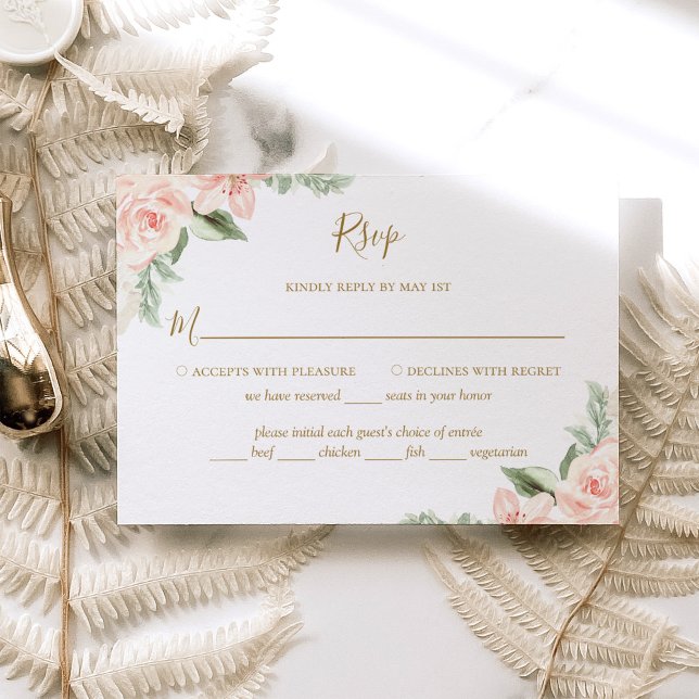 Cartão RSVP Boho Floral Blush Pink Sage Verde com Escolha de R (Criador carregado)