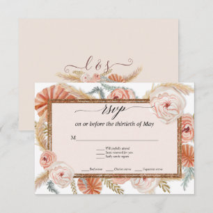 Cartão RSVP Boho Floral Branco Tropical Palma Grama Pampas RSV
