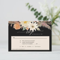 BOHO Floral de Outono Preto e Bege Grama de Pampas