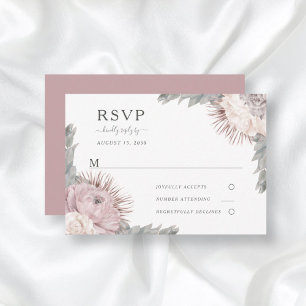 Cartão RSVP Boho Floral Flores Secas Dusty Rosa Wedes