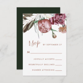 Cartão RSVP Boho Floral Green - Casamento de Script Moderno