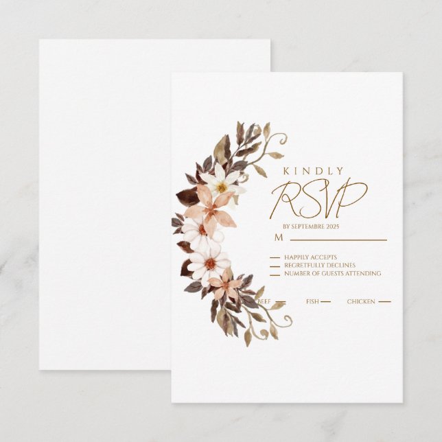 Cartão RSVP Boho Floral Marrom  (Frente/Verso)