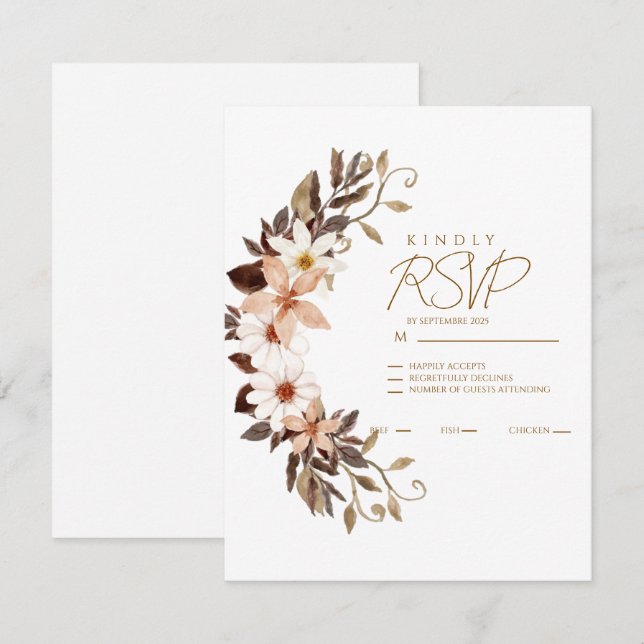 Cartão RSVP Boho Floral Marrom  (Frente/Verso)