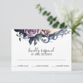 Cartão RSVP Boho Floral Raven e Casamento de Rosa