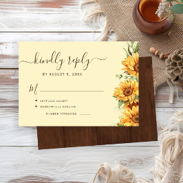 Cartão RSVP Boho floral sunflower barn wood wedding