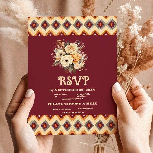 Cartão RSVP Boho Floral Western Wedding (Criador carregado)