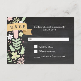 Cartão RSVP Boho Flower Wreath Rustic Chalkboard Casamento
