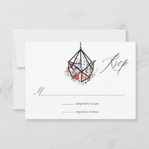Cartão RSVP Boho Geométrico Terrarium Floral Wedding