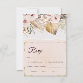 Cartão RSVP Boho Grama das Pampas Palma Seca Papel Rasgado Cas