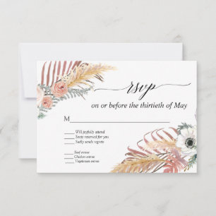 Cartão RSVP Boho Grama Pampas Floral Branca Palma Tropical RSV