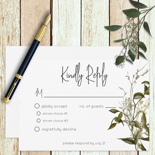 Cartão RSVP Boho Greenery Modern Floral Wedding (Criador carregado)