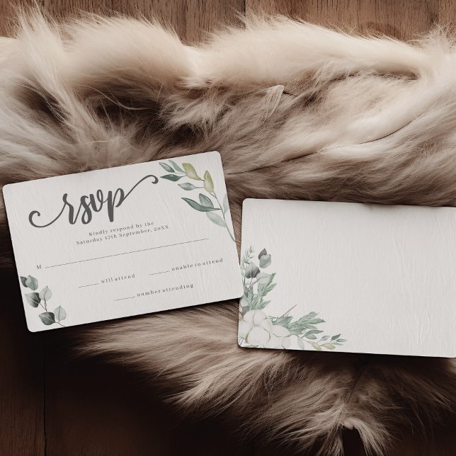 Cartão RSVP Boho Greenery Watercolor Eucalyptus Wedding (Criador carregado)