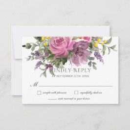 Cartão RSVP Boho Magenta Casamento Floral de Mauve Rosa-Rosa-R