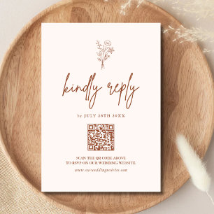 Cartão RSVP Boho Minimal Botanicals Terracotta Código QR Casam