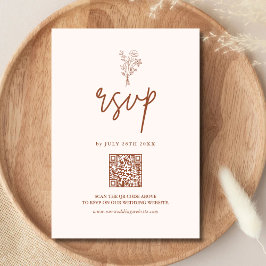 Cartão RSVP Boho Minimal Botânicos Terracota Código QR Casamen