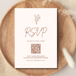Cartão RSVP Boho Minimal Botânicos Terracota Código QR Casamen