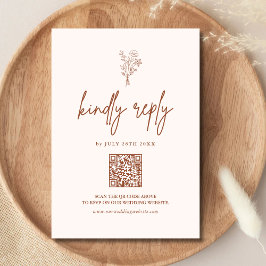 Cartão RSVP Boho Minimal Botânicos Terracota Código QR Casamen