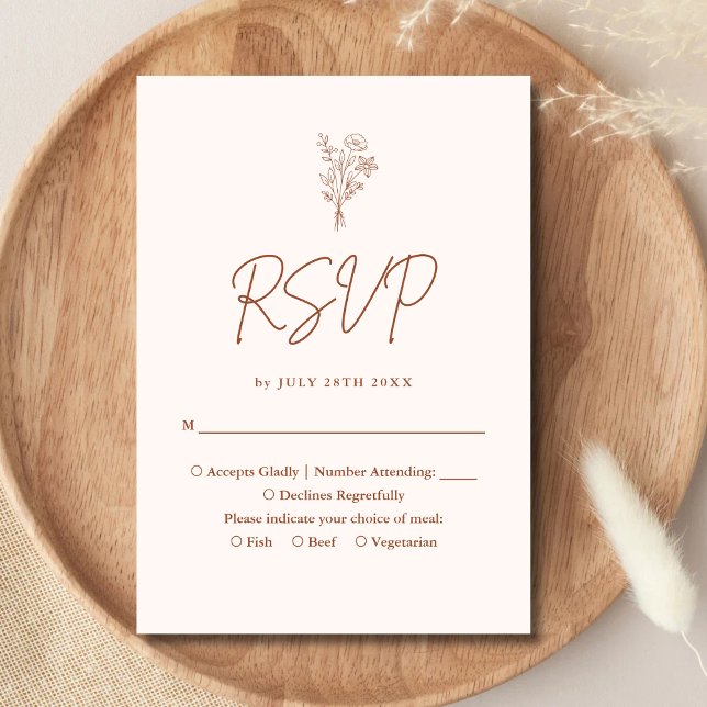 Cartão RSVP Boho Minimalist Botanicals Terracotta Wedding (Criador carregado)