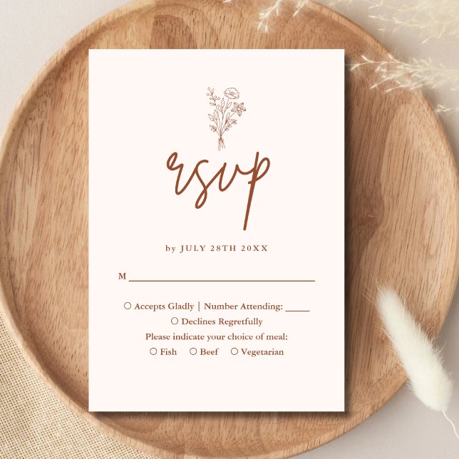 Cartão RSVP Boho Minimalist Botanicals Terracotta Wedding (Criador carregado)