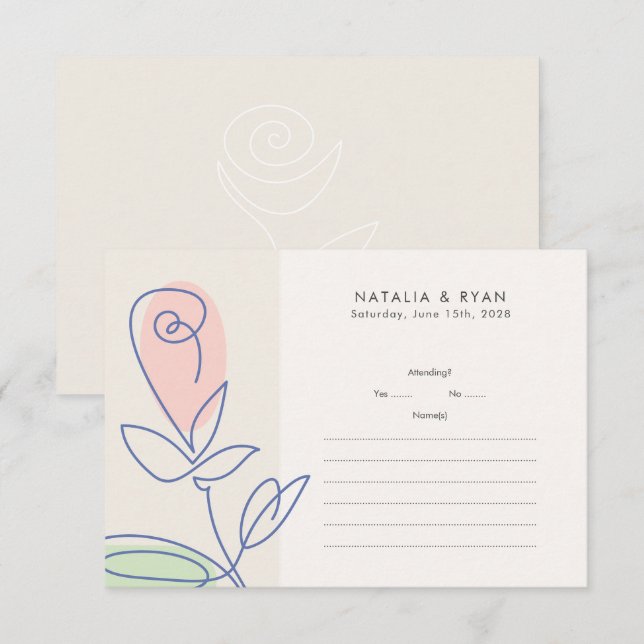 Cartão RSVP Boho Minimalista Primavera Floral Wedding (Frente/Verso)
