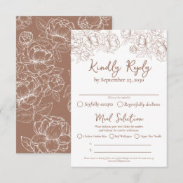 Cartão RSVP Boho Mocha Mousse Modern Wedn Meal Options e