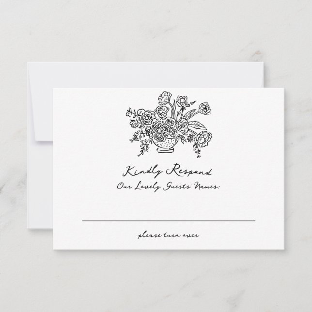 Cartão RSVP Boho Modern Doodle Casamento Website Qr Code (Frente)