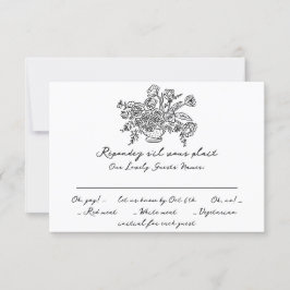 Cartão RSVP Boho Moderno Doodle Mão Desenhada em Preto e Branc