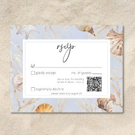 Cartão RSVP Boho Ocean Dusty Blue Na Praia Casamento QR