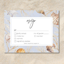 Cartão RSVP Boho Ocean Dusty Blue No Janto de Casamento de Pra