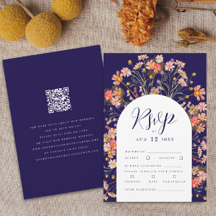 Cartão RSVP Boho Outono Rústico Código QR de Flor Silvestre Ca