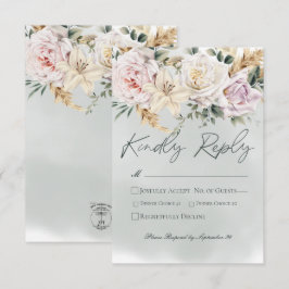Cartão RSVP Boho Pampas e Rosas Rosa Casamento Verde
