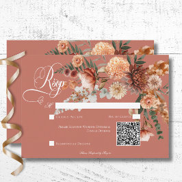 Cartão RSVP Boho Peach & Rust Floral Rust Código QR