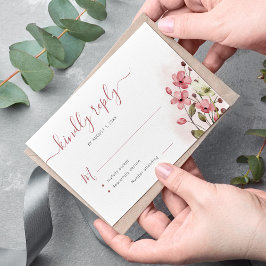 Cartão RSVP Boho poeirento rosa aquarela casamento floral