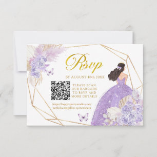 Cartão RSVP Boho Puro Borboleta Rapariga Quinceañera QR