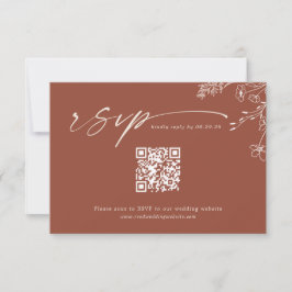Cartão RSVP Boho Qr Code Terracotta Burnt Orange Wedding