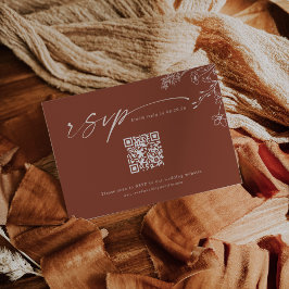 Cartão RSVP Boho Qr Code Terracotta Burnt Orange Wedding